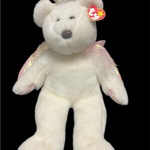 Ty White Plush Teddy Bear with Pink Ribbon